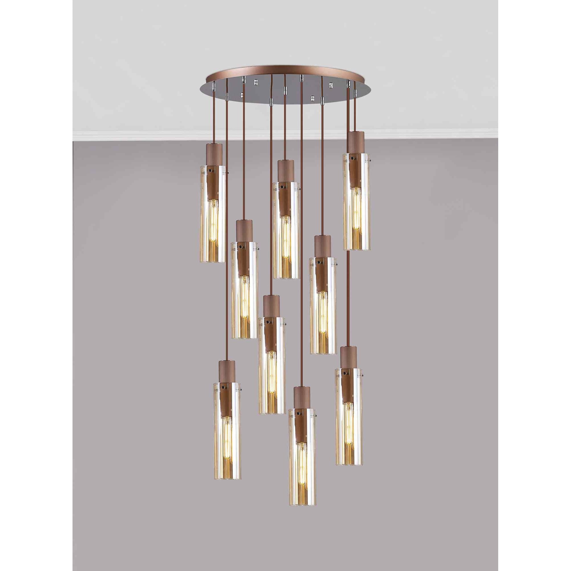 NL91679 Tokyo  Slim 9 Light Round Pendant Mocha Polished Chrome
