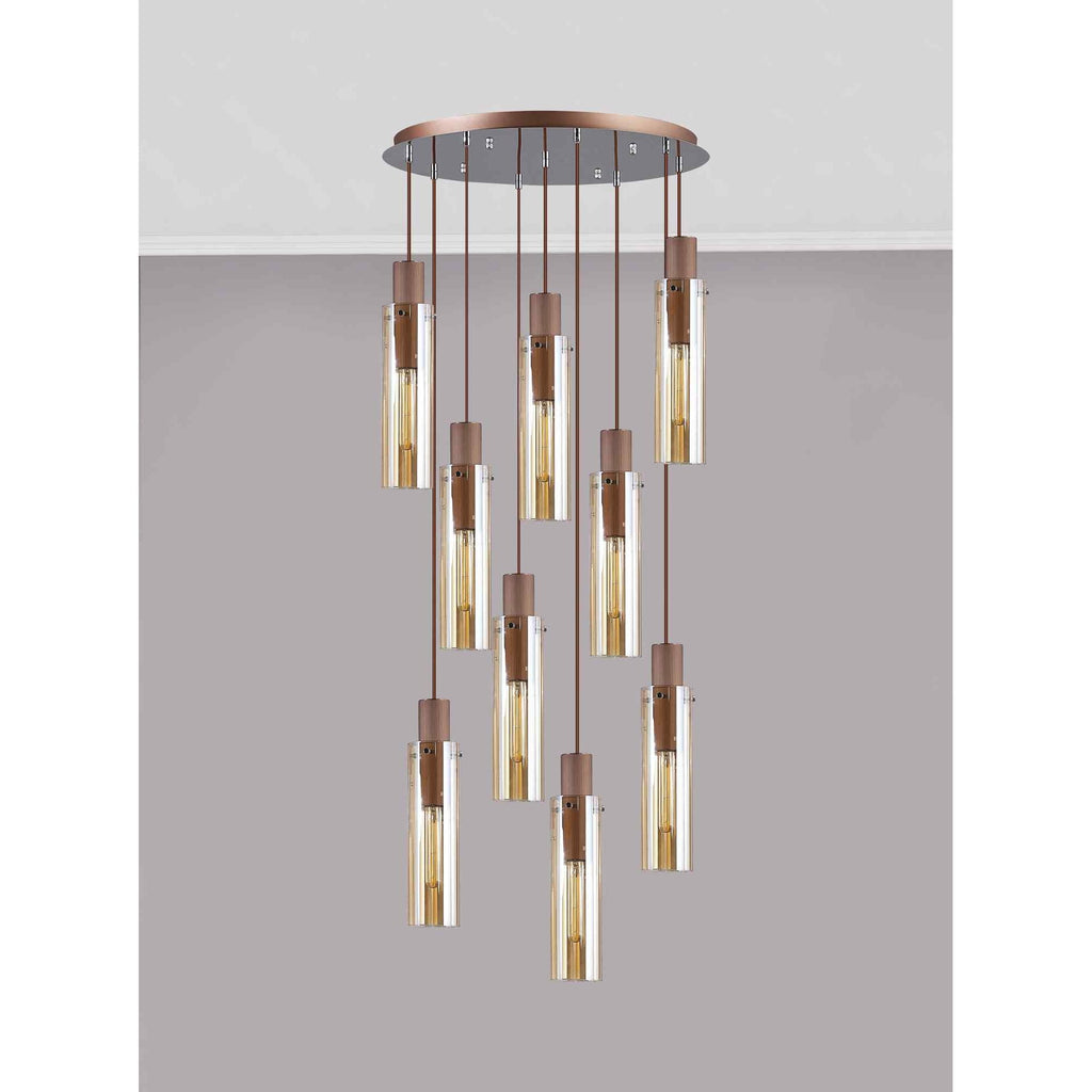 NL91679 Tokyo  Slim 9 Light Round Pendant Mocha Polished Chrome