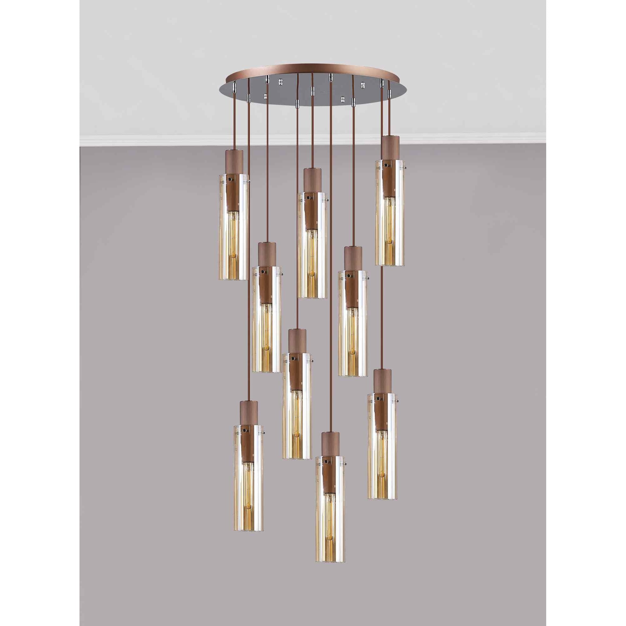 NL91679 Tokyo  Slim 9 Light Round Pendant Mocha Polished Chrome