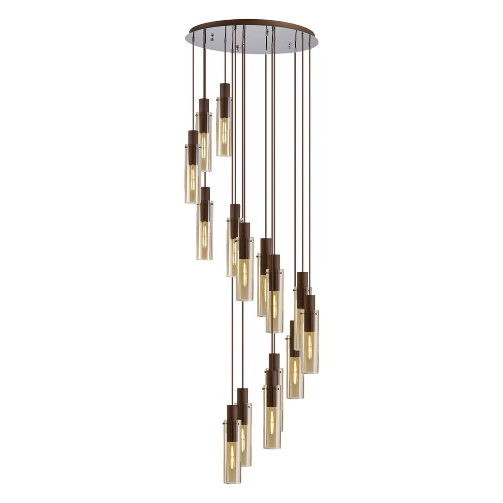 NL91689 Tokyo Slim 15 Light Round Pendant Mocha Polished Chrome