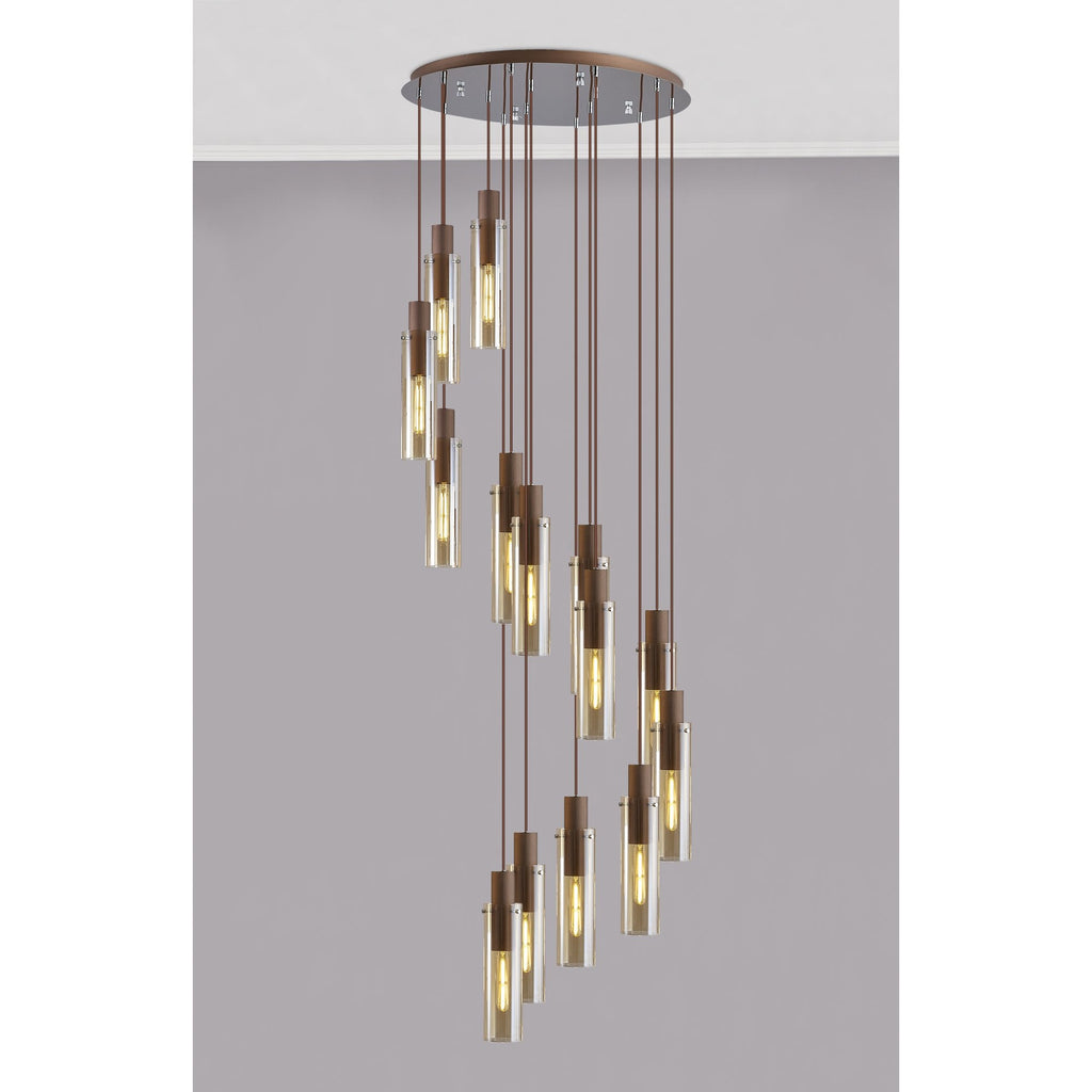 NL91689 Tokyo Slim 15 Light Round Pendant Mocha Polished Chrome