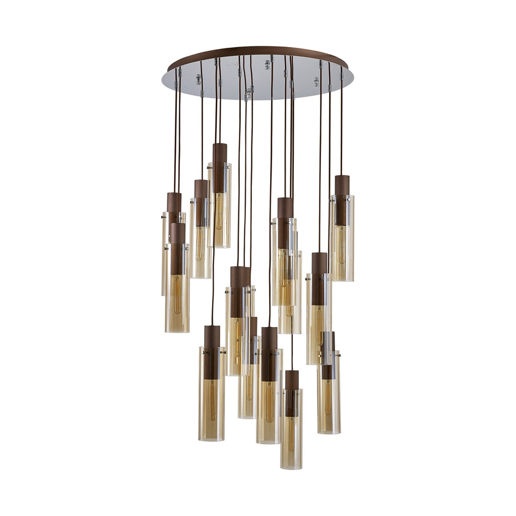 NL91689 Tokyo Slim 15 Light Round Pendant Mocha Polished Chrome