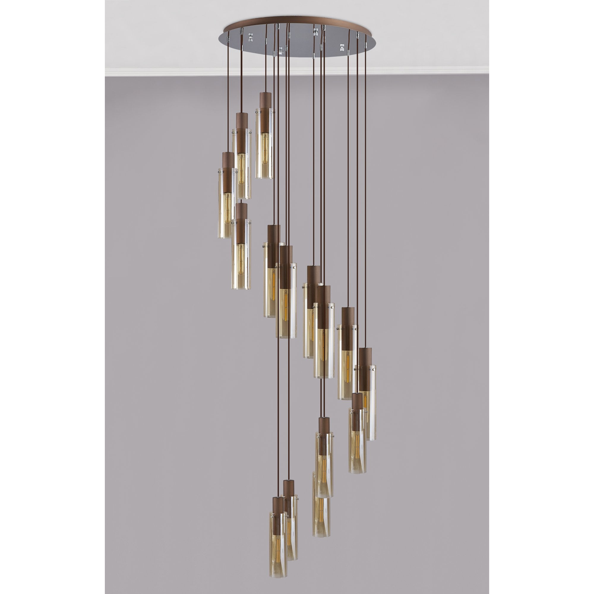 NL91689 Tokyo Slim 15 Light Round Pendant Mocha Polished Chrome