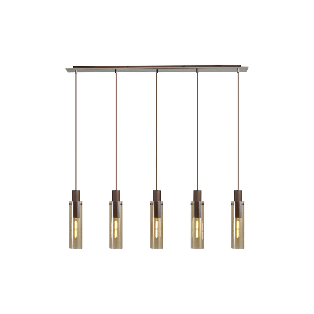 NL91719 Tokyo  Slim 5 Light Linear Pendant Mocha Polished Chrome