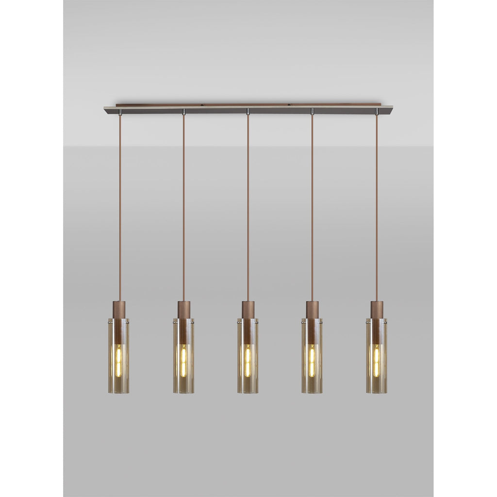 NL91719 Tokyo  Slim 5 Light Linear Pendant Mocha Polished Chrome
