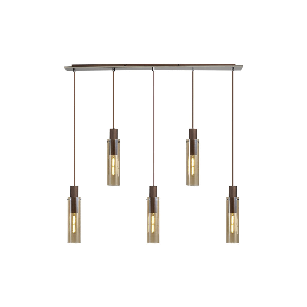 NL91719 Tokyo  Slim 5 Light Linear Pendant Mocha Polished Chrome
