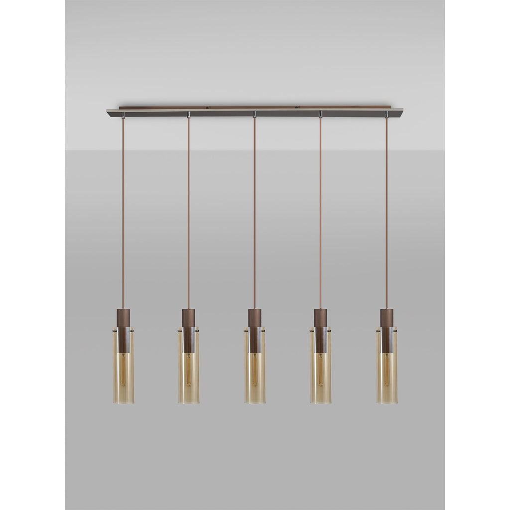 NL91719 Tokyo  Slim 5 Light Linear Pendant Mocha Polished Chrome