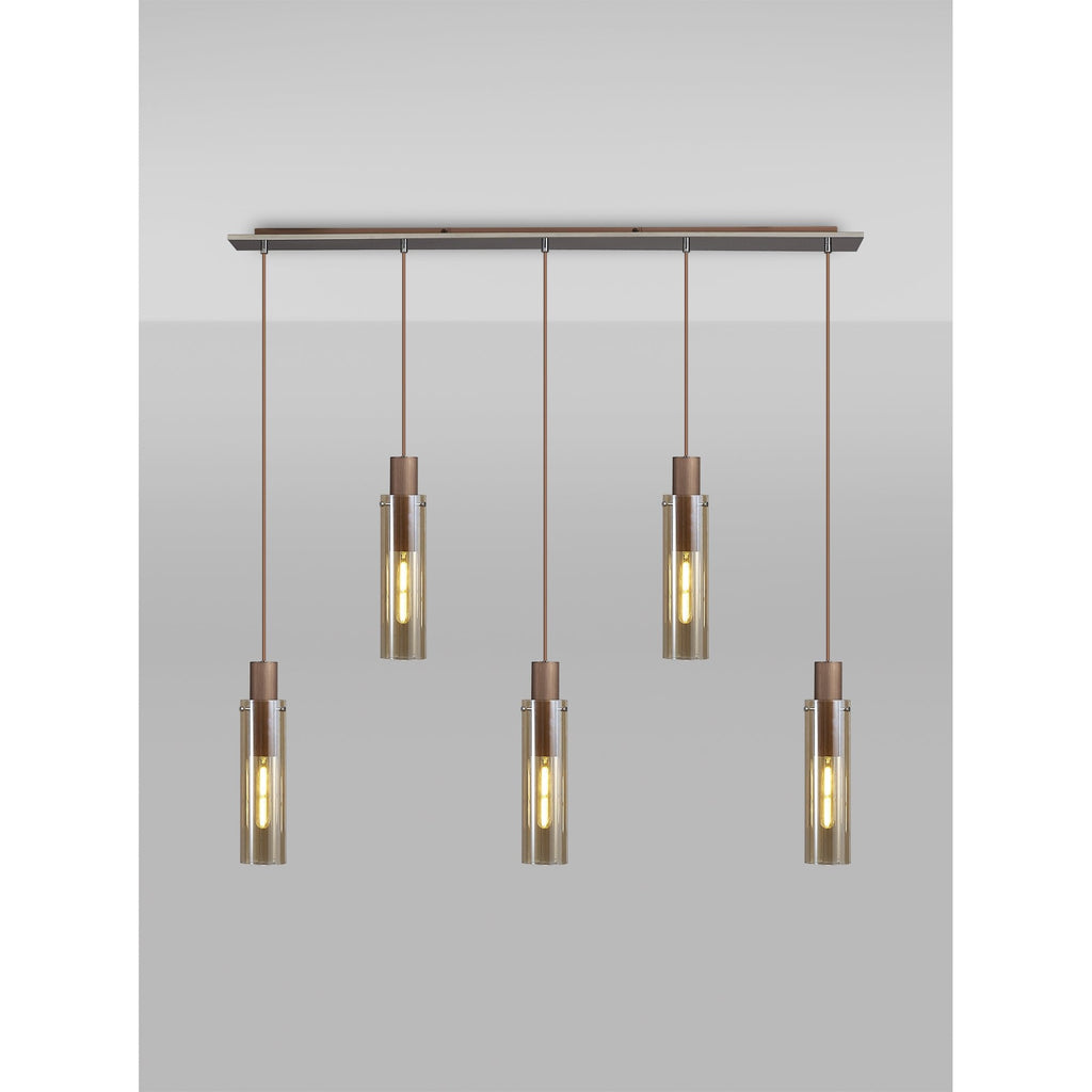 NL91719 Tokyo  Slim 5 Light Linear Pendant Mocha Polished Chrome