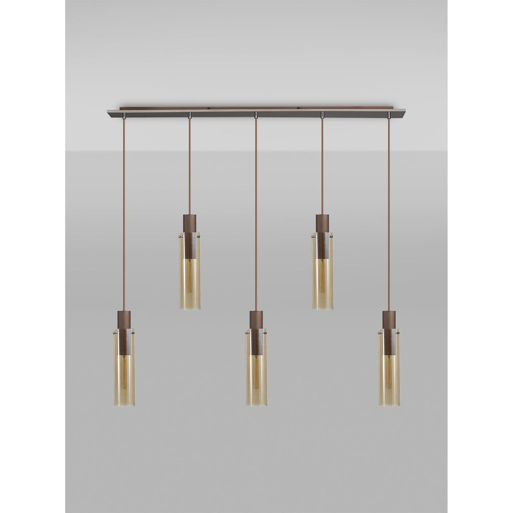 NL91719 Tokyo  Slim 5 Light Linear Pendant Mocha Polished Chrome
