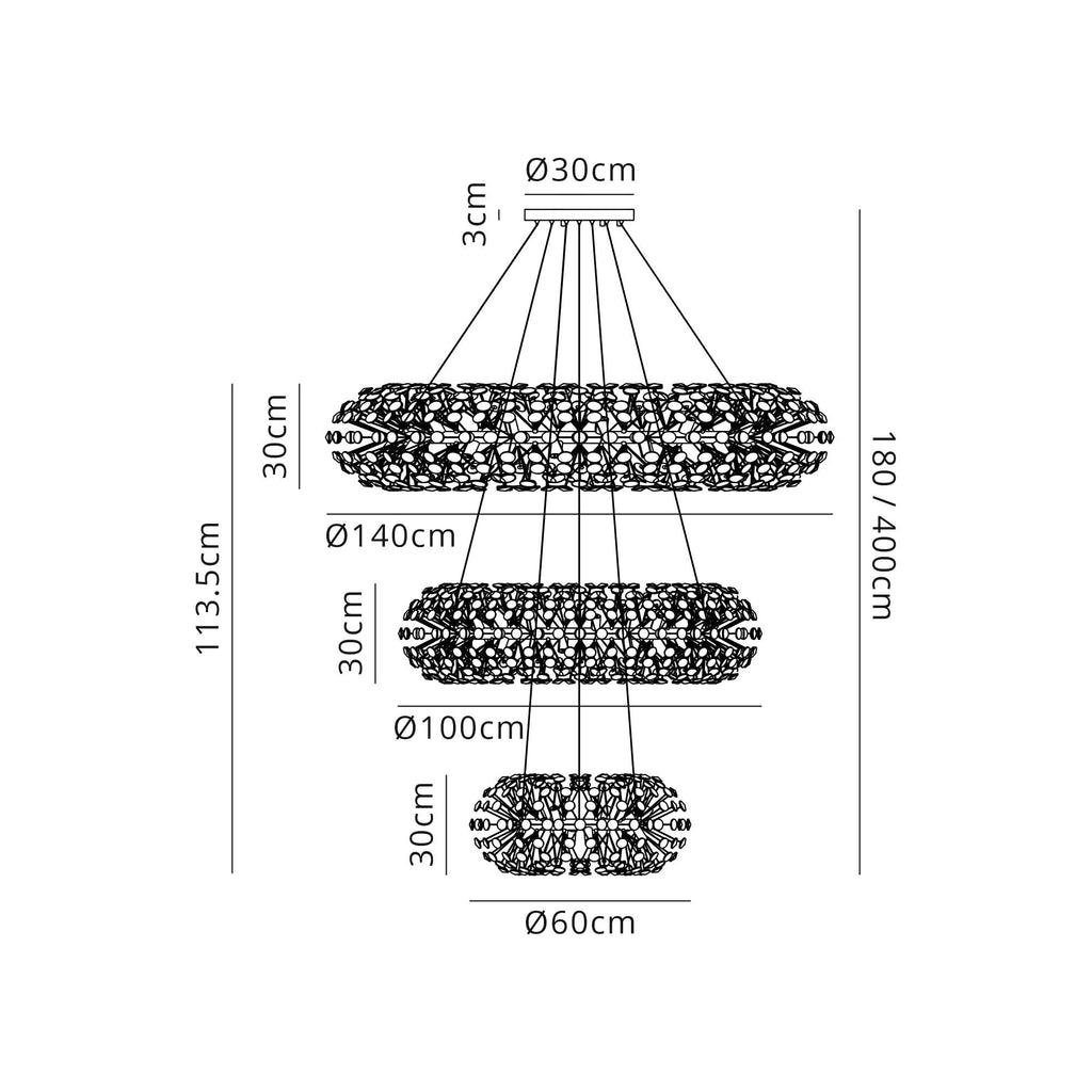 NL82039 Paris 74 Light 3 Tier Pendant Polished Chrome Crystal