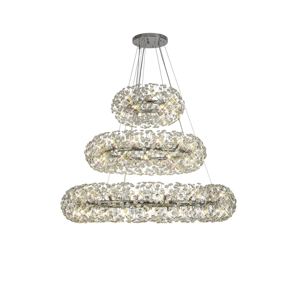 NL82039 Paris 74 Light 3 Tier Pendant Polished Chrome Crystal