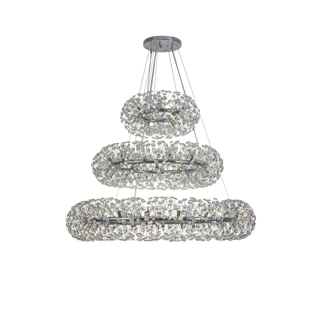 NL82039 Paris 74 Light 3 Tier Pendant Polished Chrome Crystal