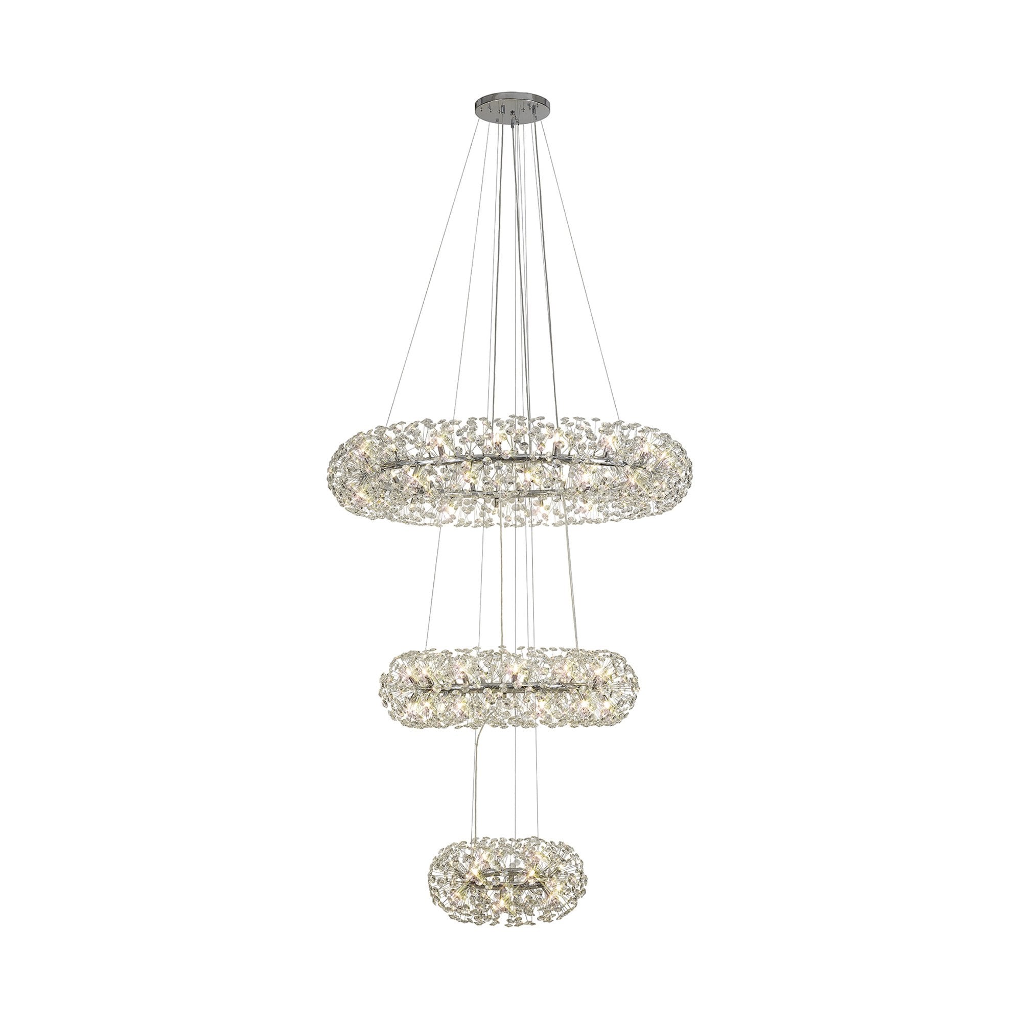 NL82039 Paris 74 Light 3 Tier Pendant Polished Chrome Crystal