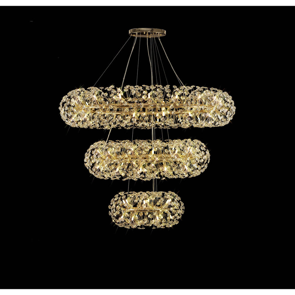 NL82089 Paris  74 Light 3 Tier Pendant French Gold Crystal