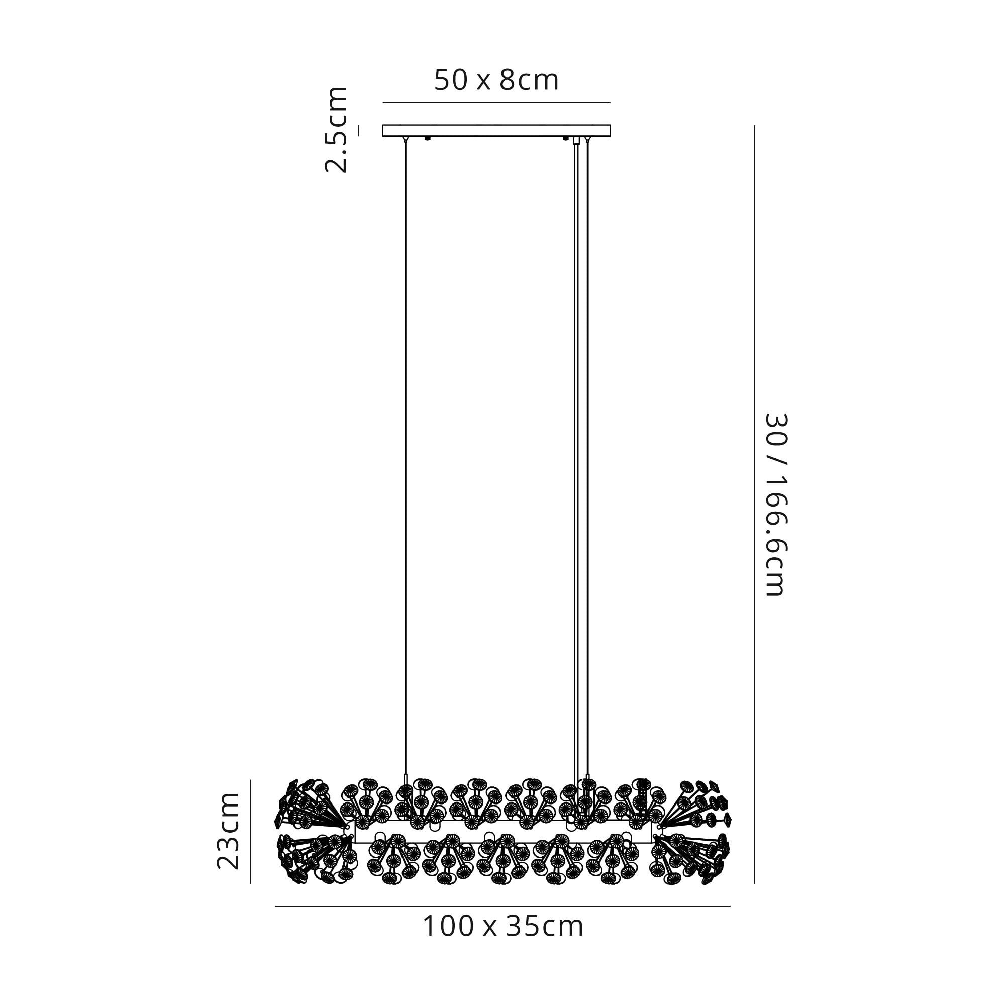 NL82929 Paris 10 Light Oblong Linear Pendant Polished Chrome Crystal