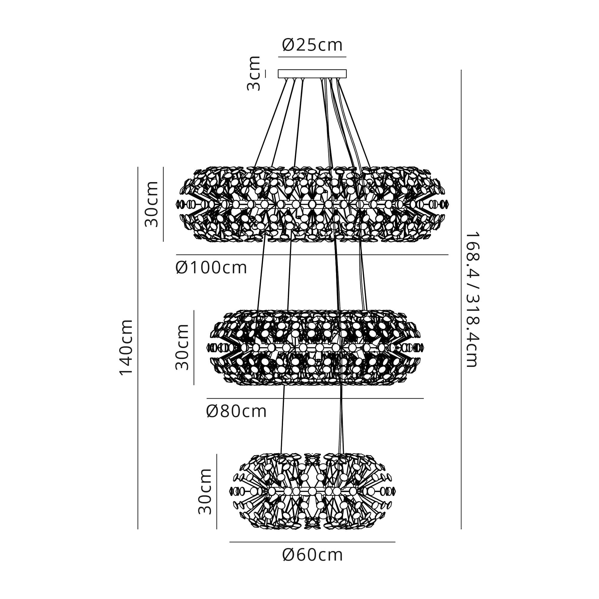 NL84239 Paris 58 Light 3 Tier Pendant Polished Chrome Crystal
