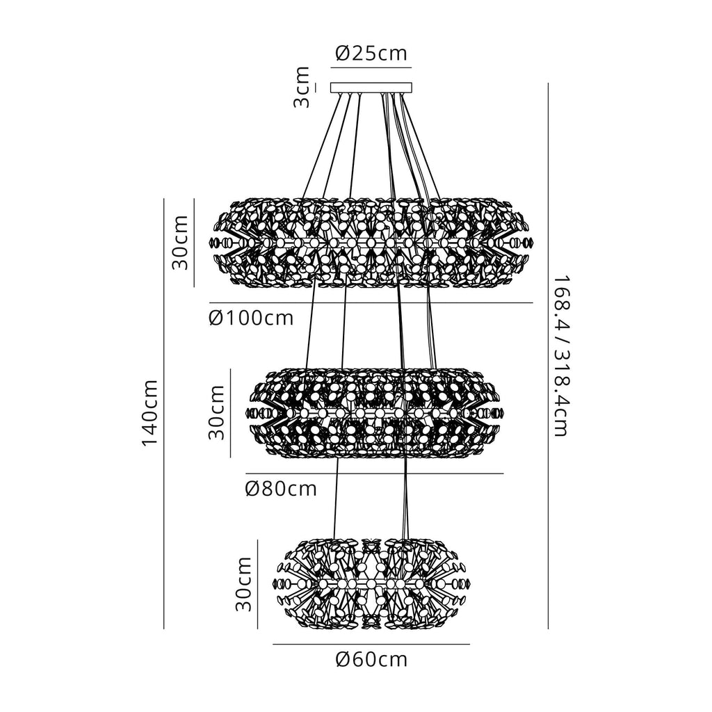 NL84249 Paris 58 Light 3 Tier Pendant French Gold Crystal