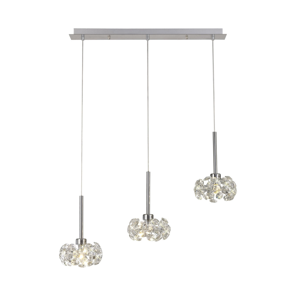 NLK04929 Paris 3 Light Linear Pendant Polished Chrome Crystal