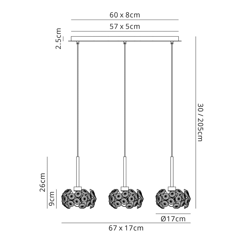 NLK04929 Paris 3 Light Linear Pendant Polished Chrome Crystal