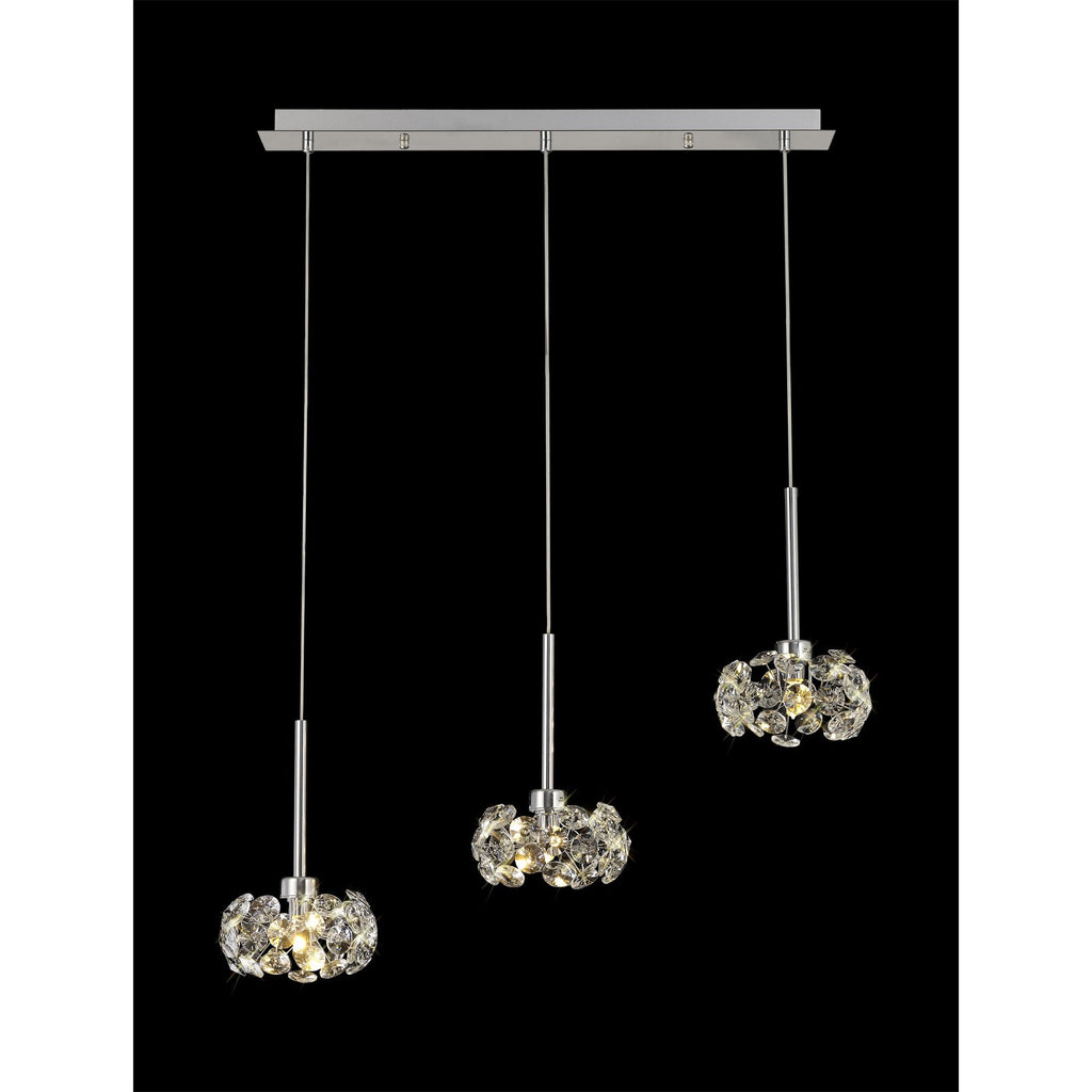 NLK04929 Paris 3 Light Linear Pendant Polished Chrome Crystal