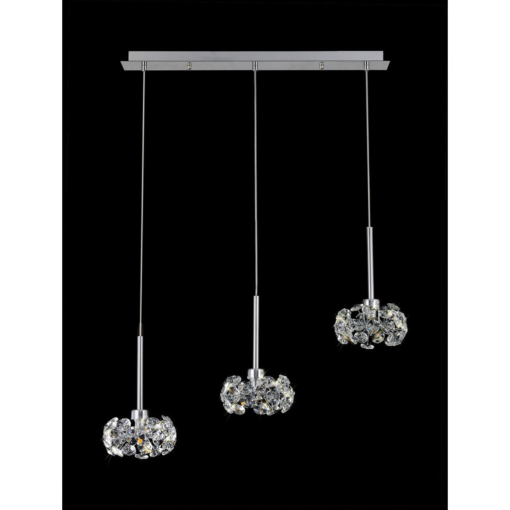 NLK04929 Paris 3 Light Linear Pendant Polished Chrome Crystal
