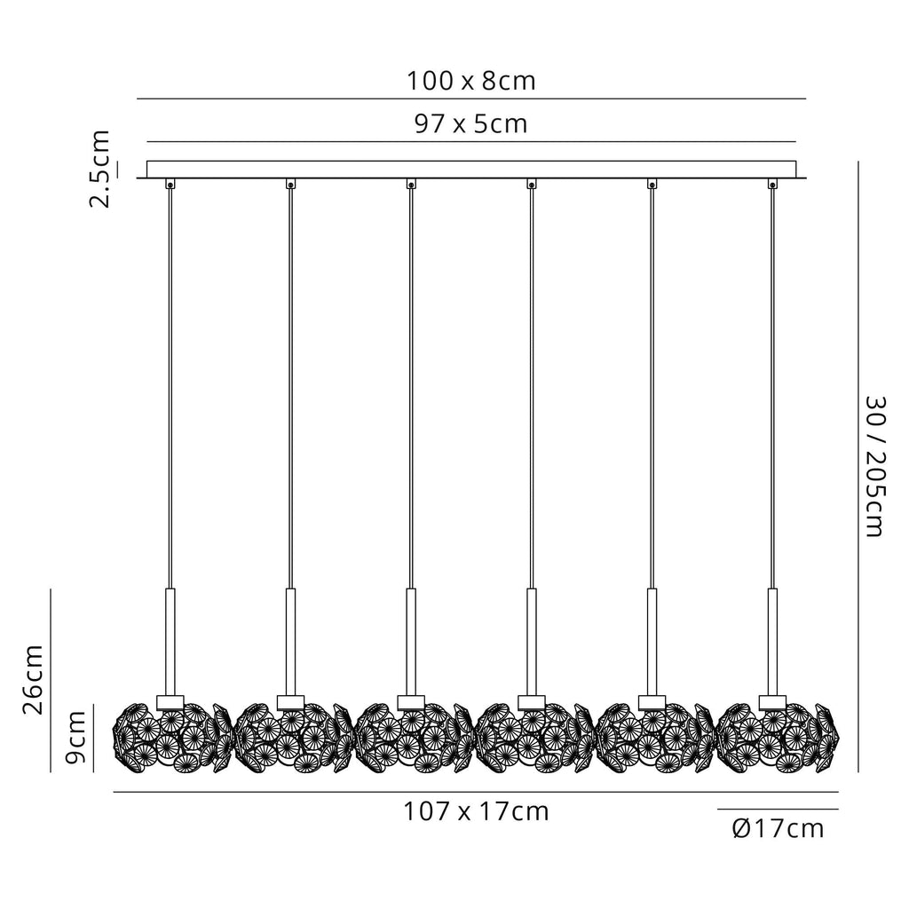 NLK04939 Paris 6 Light Linear Pendant Polished Chrome Crystal