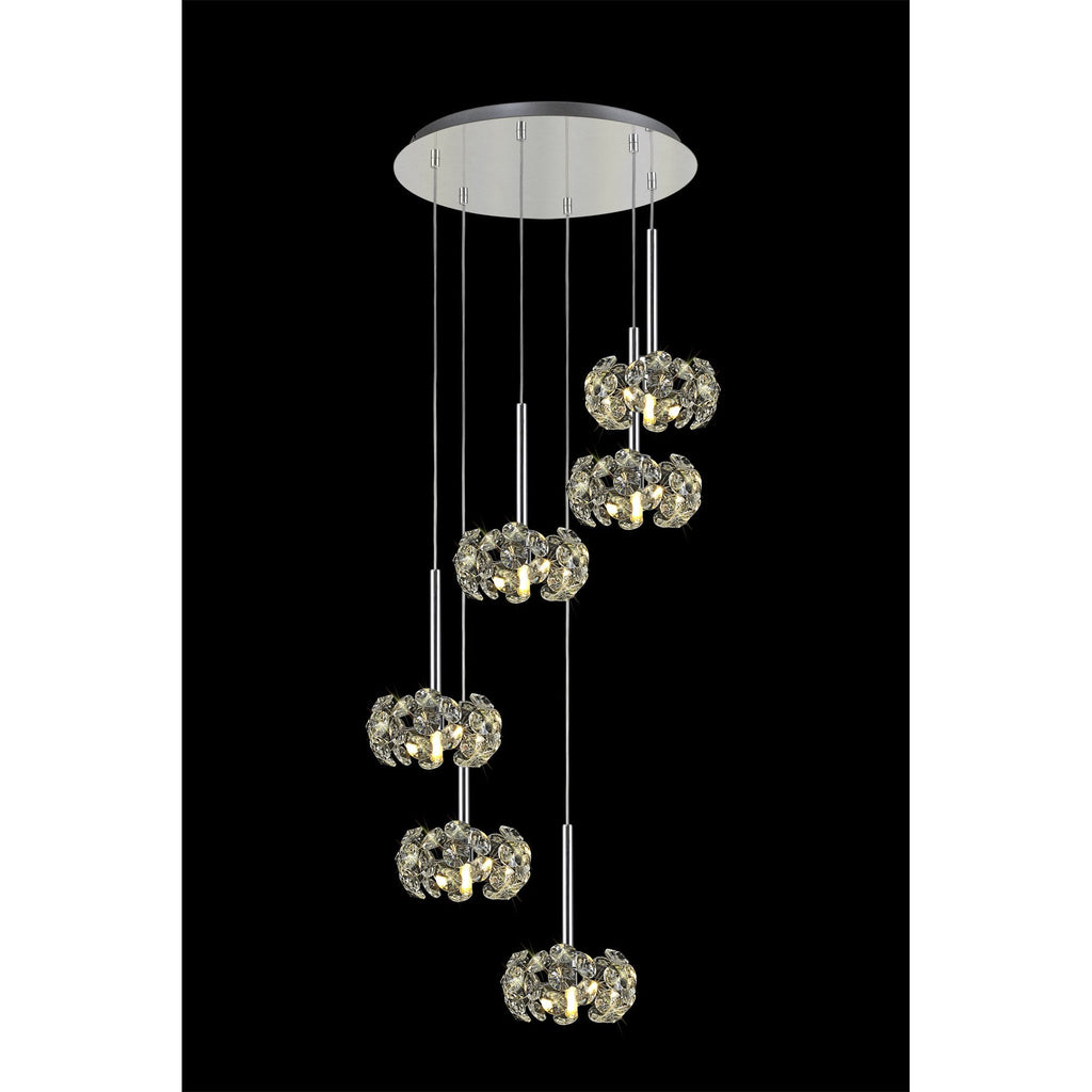 NLK04959 Paris 6 Light Round Pendant Polished Chrome Crystal