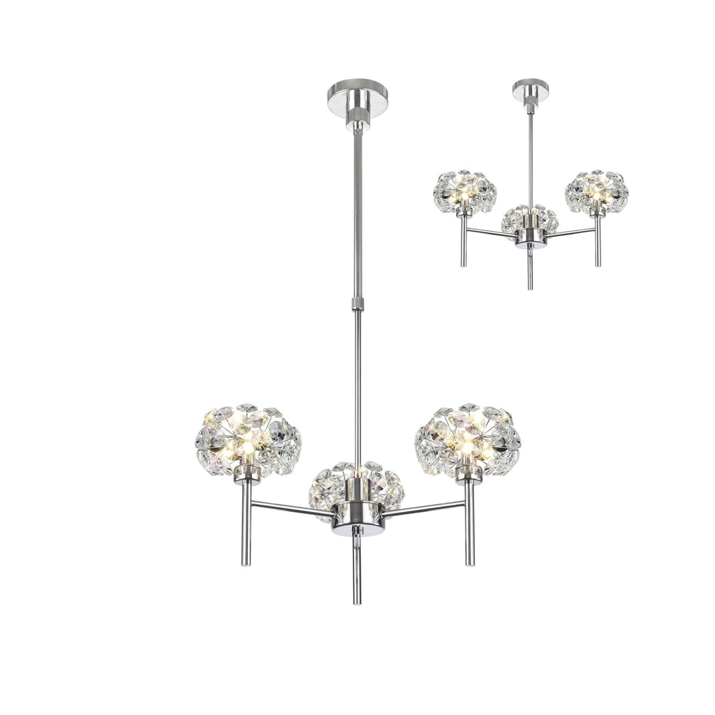 NLK04989 Paris  3 Light Pendant/Ceiling Light Polished Chrome Crystal
