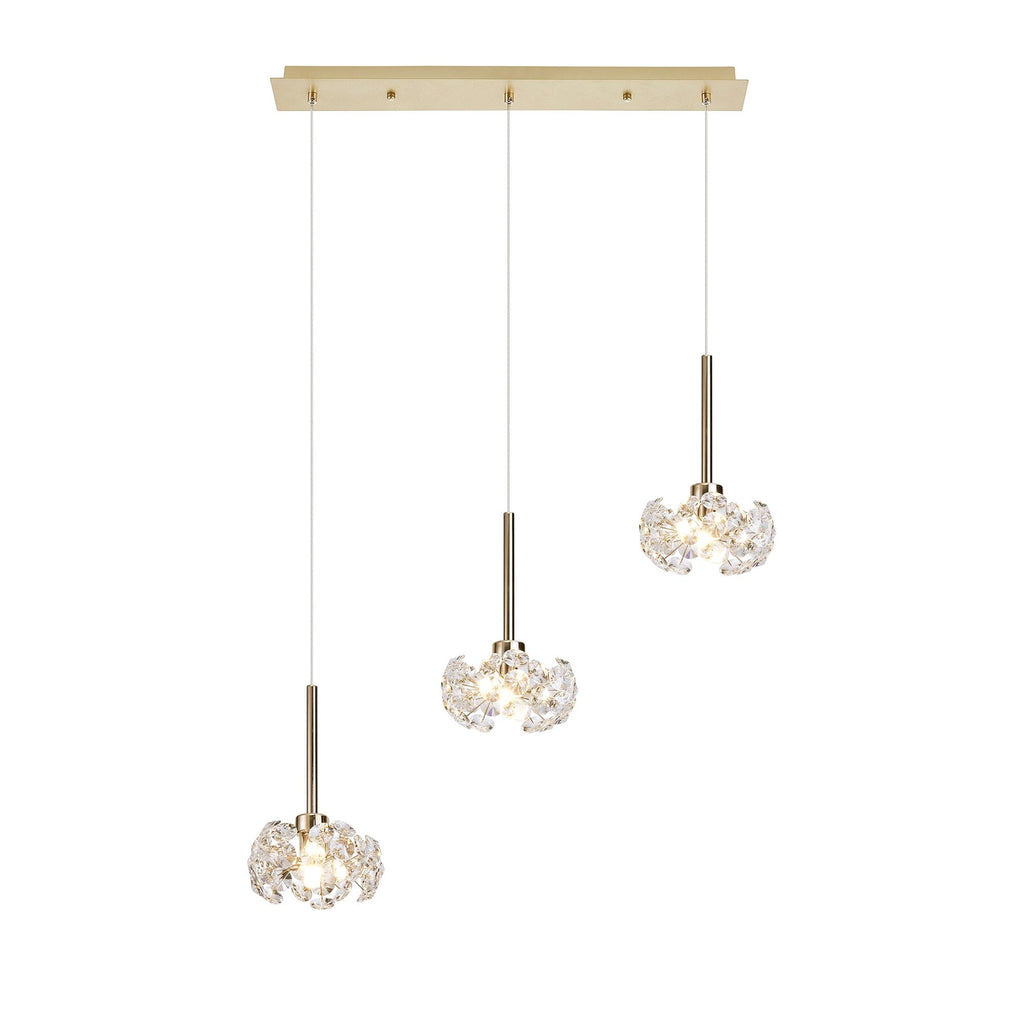 NLK08899 Paris 3 Light Linear Pendant French Gold Crystal