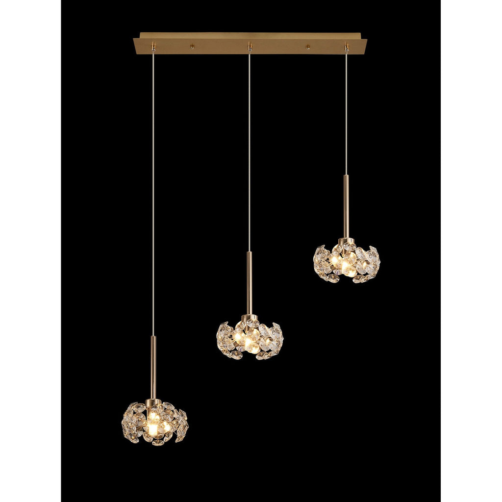 NLK08899 Paris 3 Light Linear Pendant French Gold Crystal