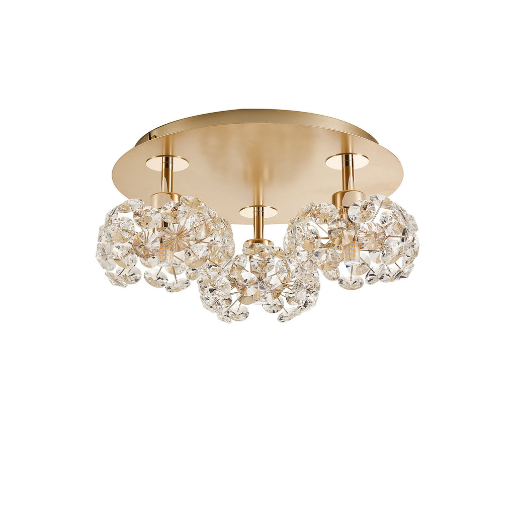 NLK15409 Paris 3 Light Flush Ceiling Light French Gold Crystal