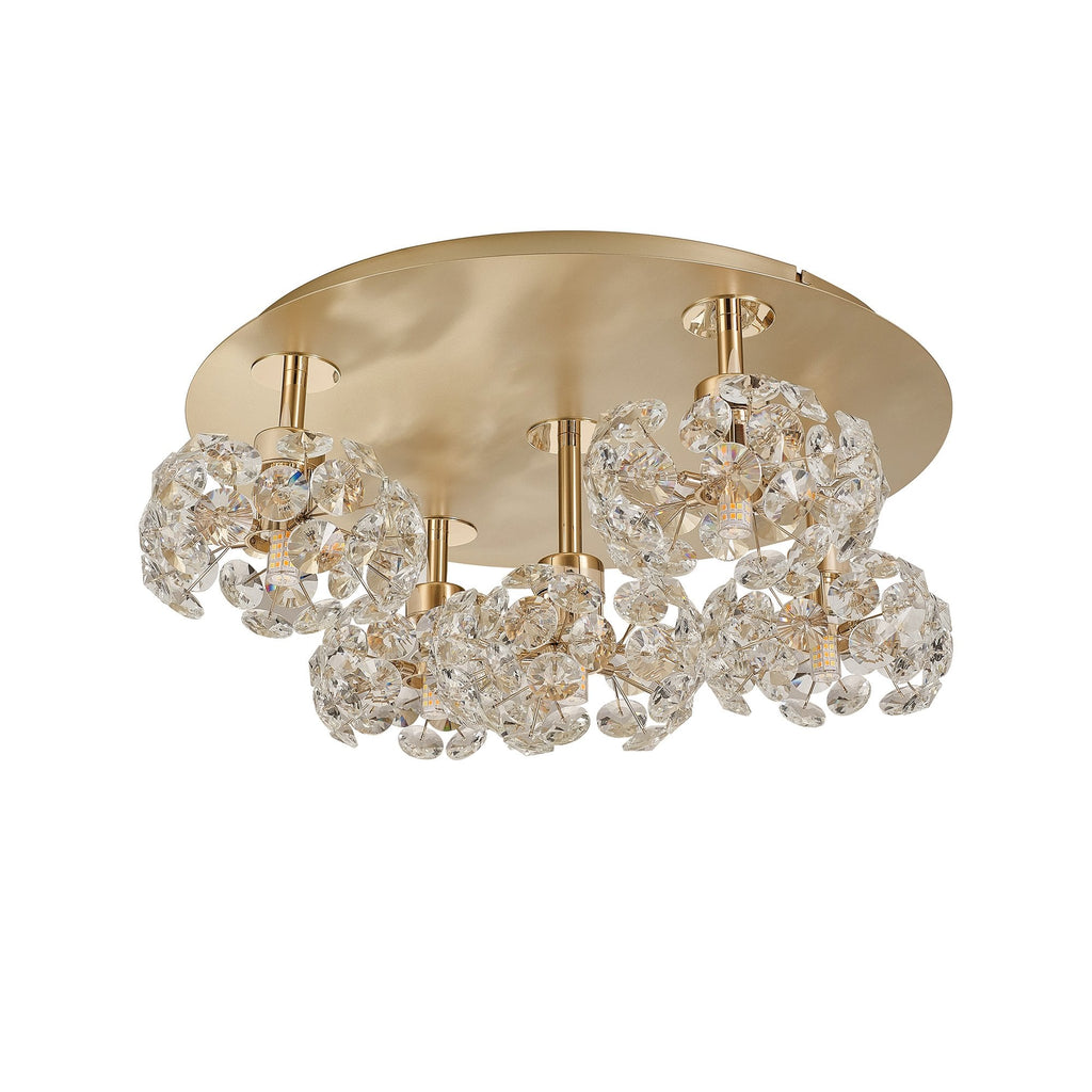 NLK15419 Paris 5 Light Flush Ceiling Light French Gold Crystal