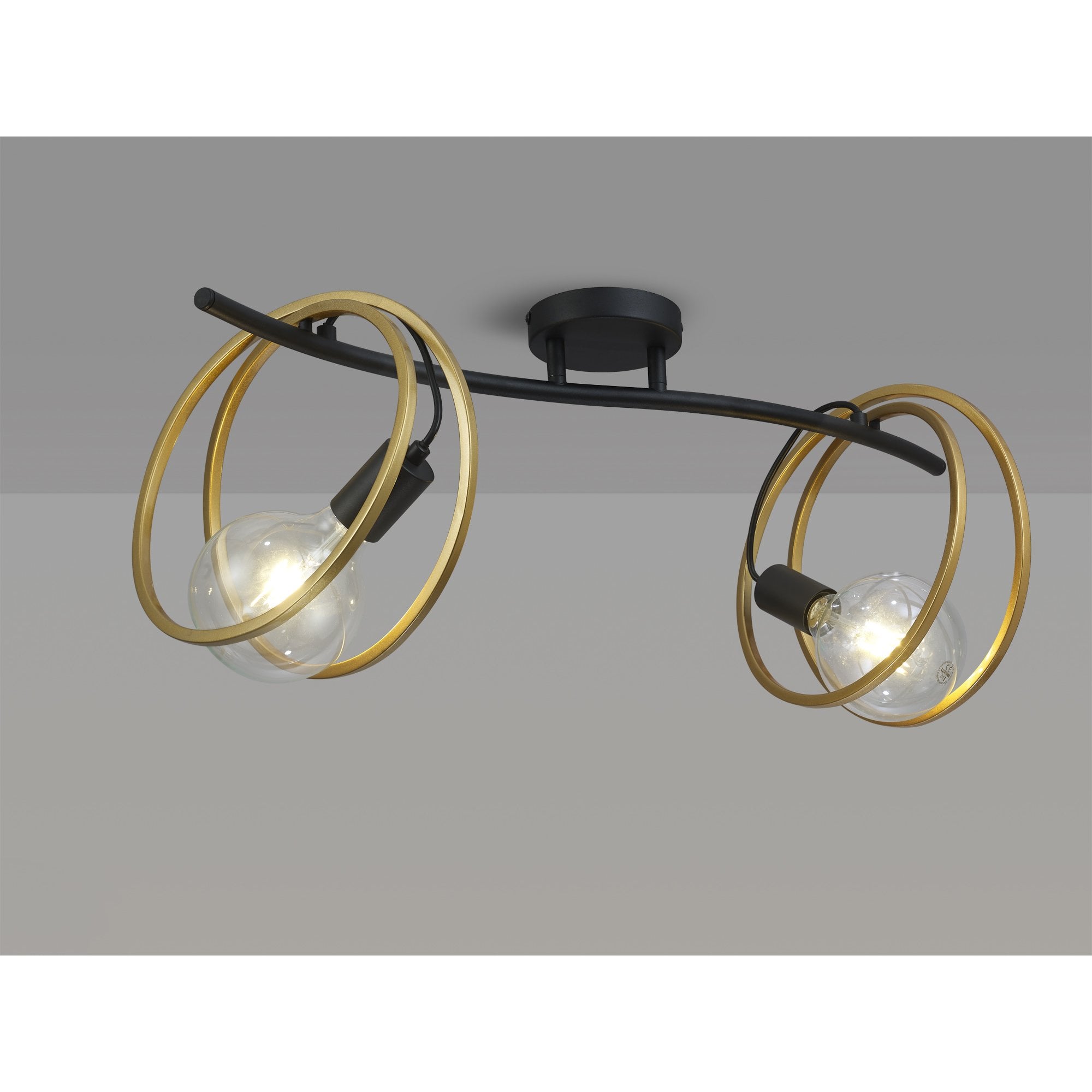 NL86689 Candio 2 Light Flush Ceiling Light Matt Black Painted Gold
