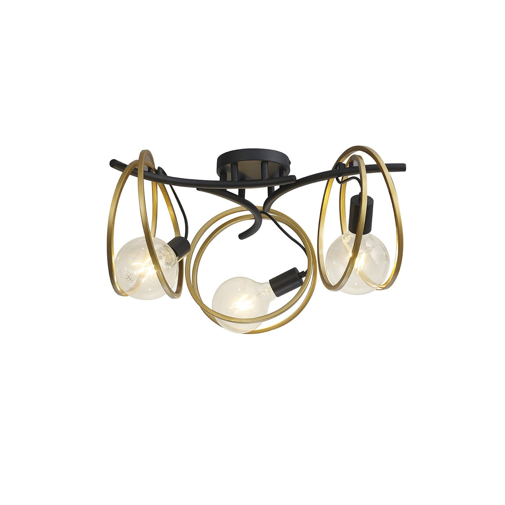 NL86699 Candio 3 Light Flush Ceiling Light Matt Black Painted Gold
