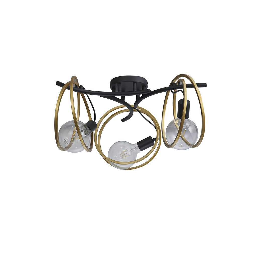 NL86699 Candio 3 Light Flush Ceiling Light Matt Black Painted Gold