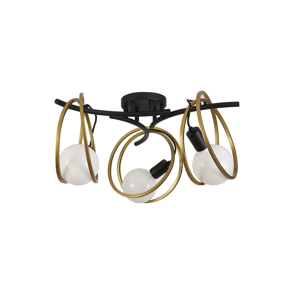 NL86699 Candio 3 Light Flush Ceiling Light Matt Black Painted Gold