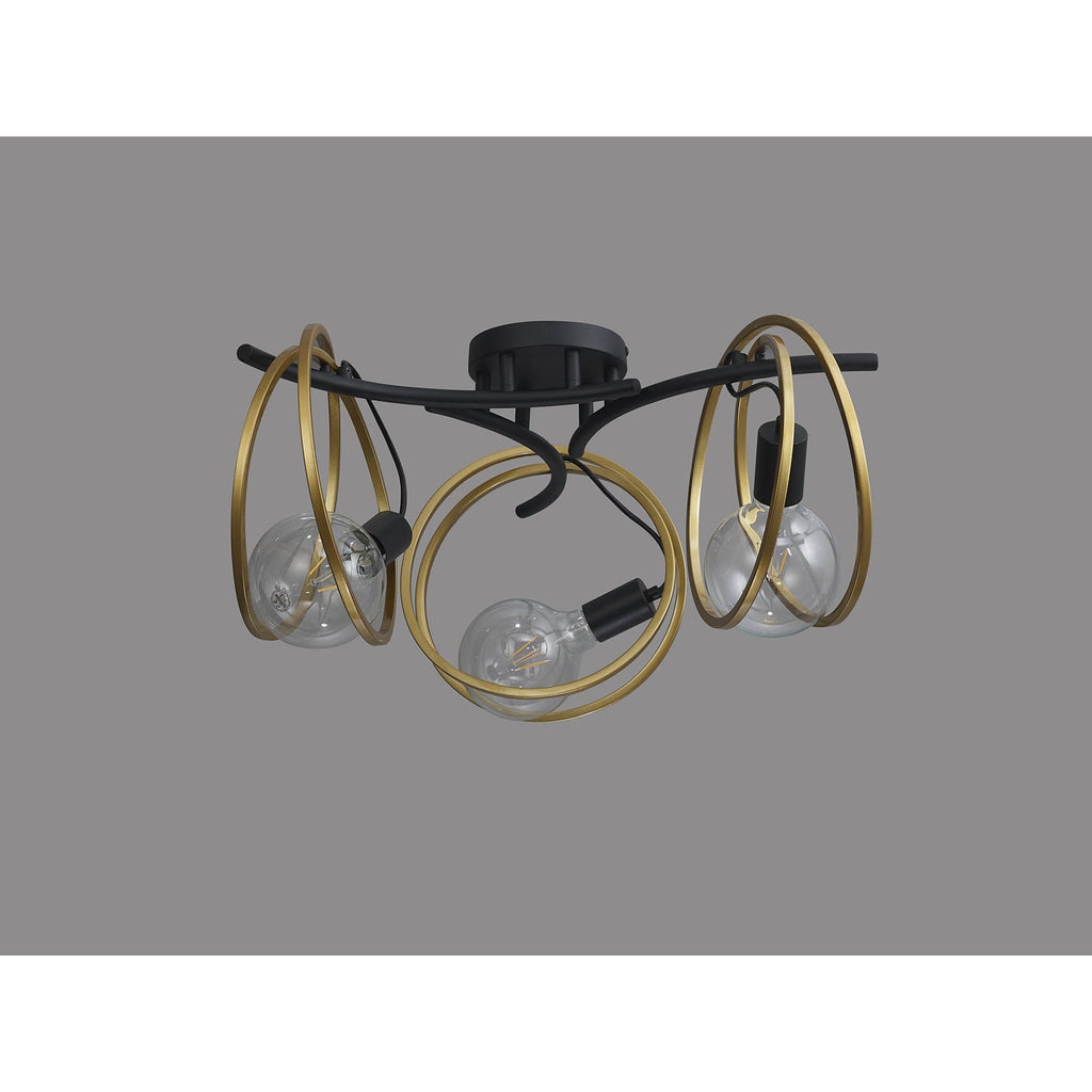 NL86699 Candio 3 Light Flush Ceiling Light Matt Black Painted Gold