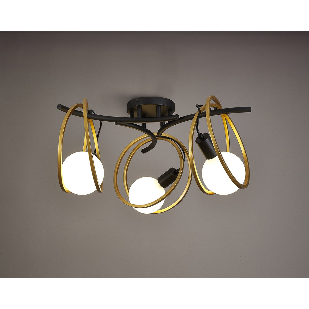 NL86699 Candio 3 Light Flush Ceiling Light Matt Black Painted Gold