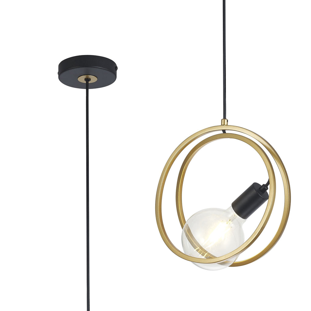 NL86719 Candio 1 Light Double Ring Pendant Matt Black Painted Gold