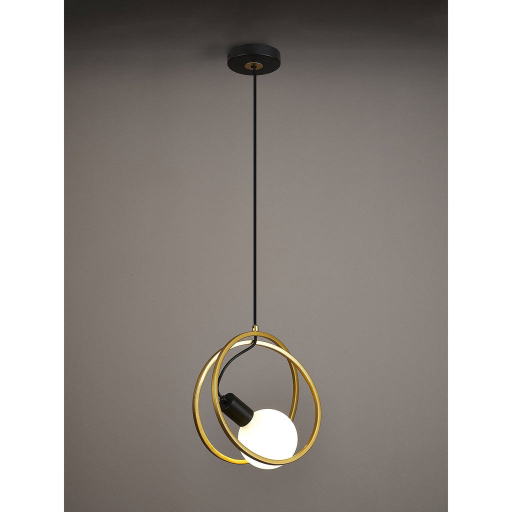 NL86719 Candio 1 Light Double Ring Pendant Matt Black Painted Gold