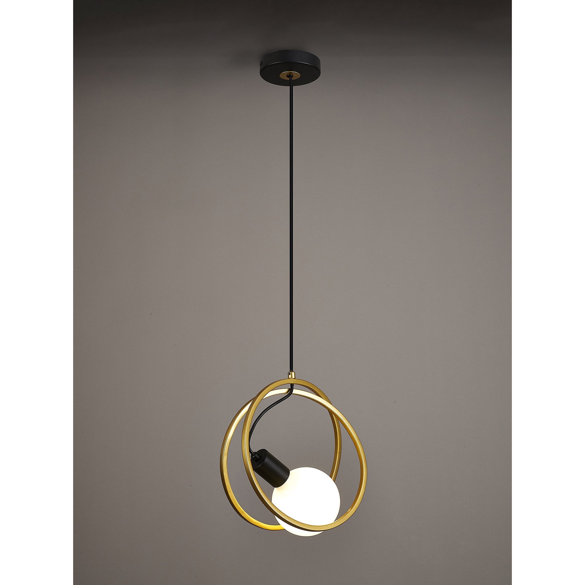 NL86719 Candio 1 Light Double Ring Pendant Matt Black Painted Gold