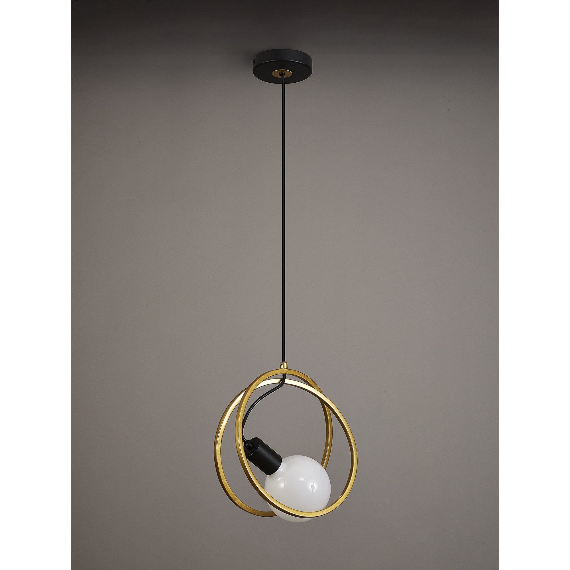 NL86719 Candio 1 Light Double Ring Pendant Matt Black Painted Gold