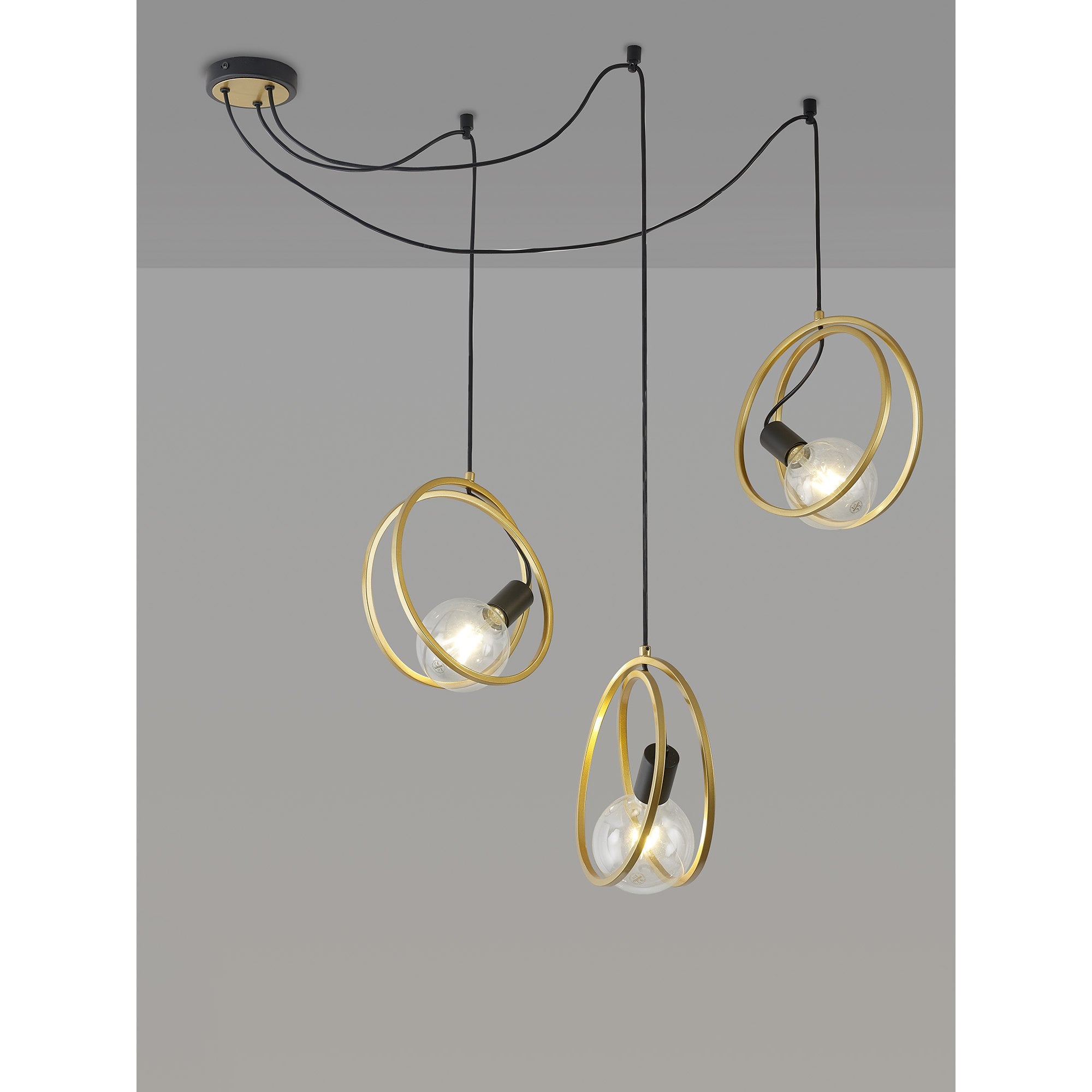NL86729 Candio 3 Light Single Ring Pendant Matt Black Painted Gold