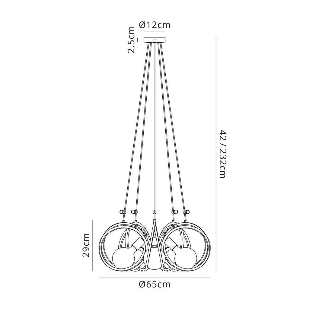 NL86739 Candio 5 Light Double Ring Multi Pendant Matt Black Painted Gold