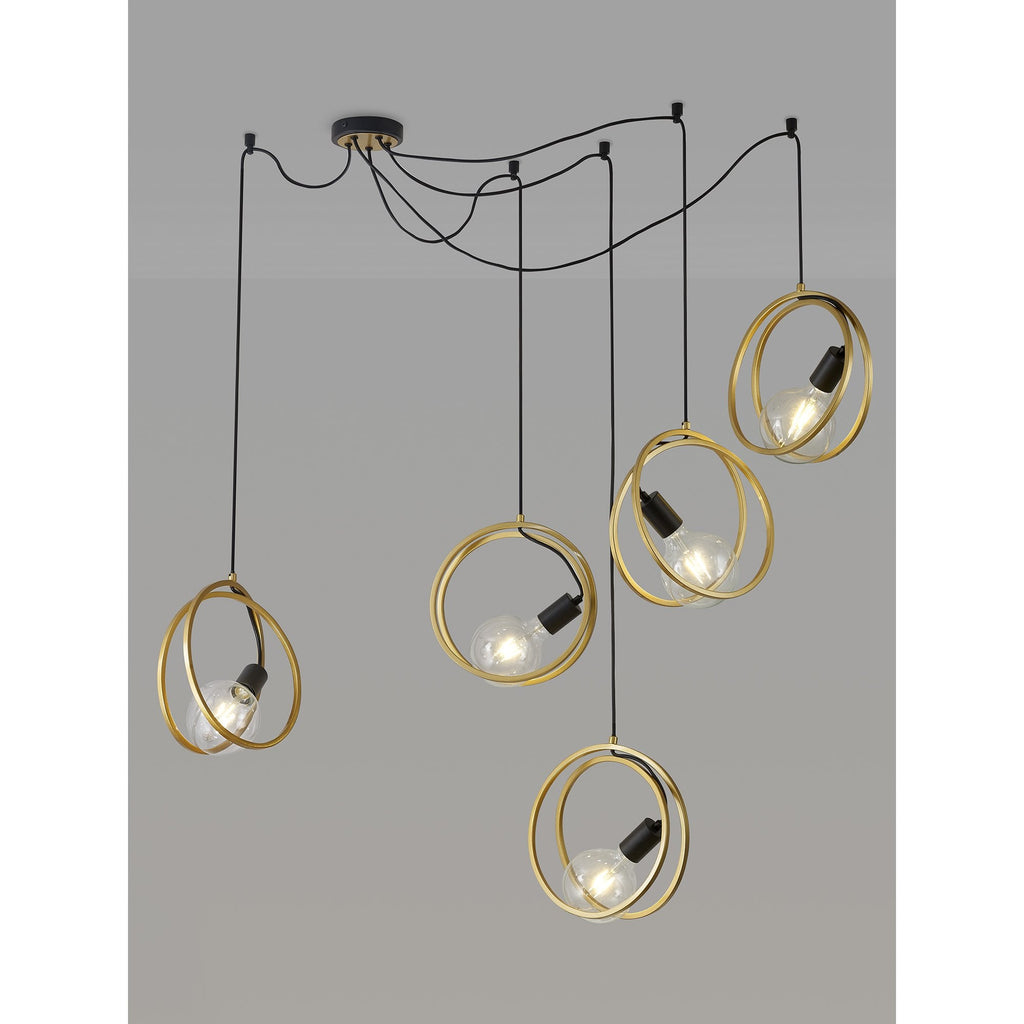 NL86739 Candio 5 Light Double Ring Multi Pendant Matt Black Painted Gold