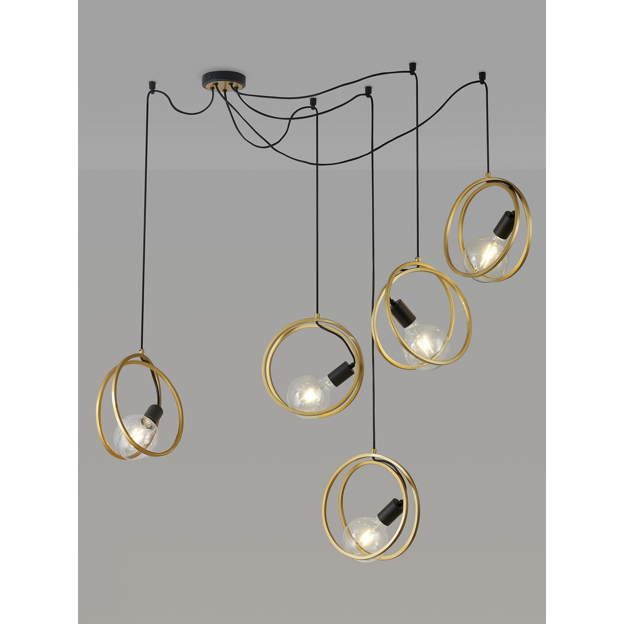 NL86739 Candio 5 Light Double Ring Multi Pendant Matt Black Painted Gold