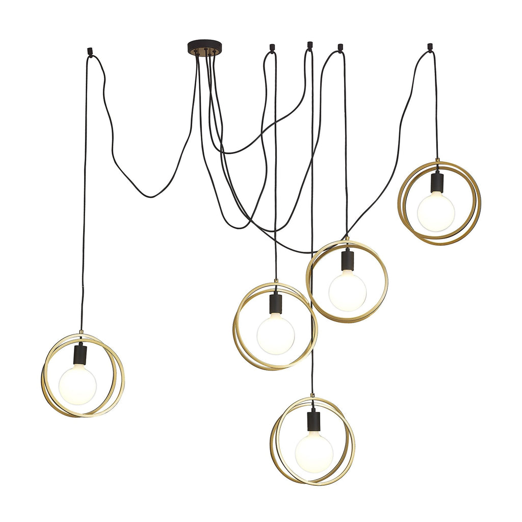 NL86739 Candio 5 Light Double Ring Multi Pendant Matt Black Painted Gold
