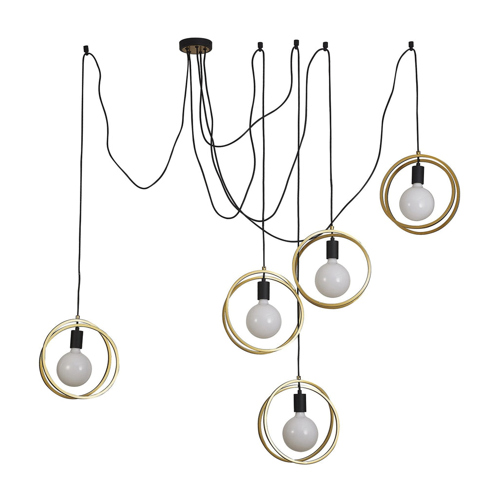 NL86739 Candio 5 Light Double Ring Multi Pendant Matt Black Painted Gold