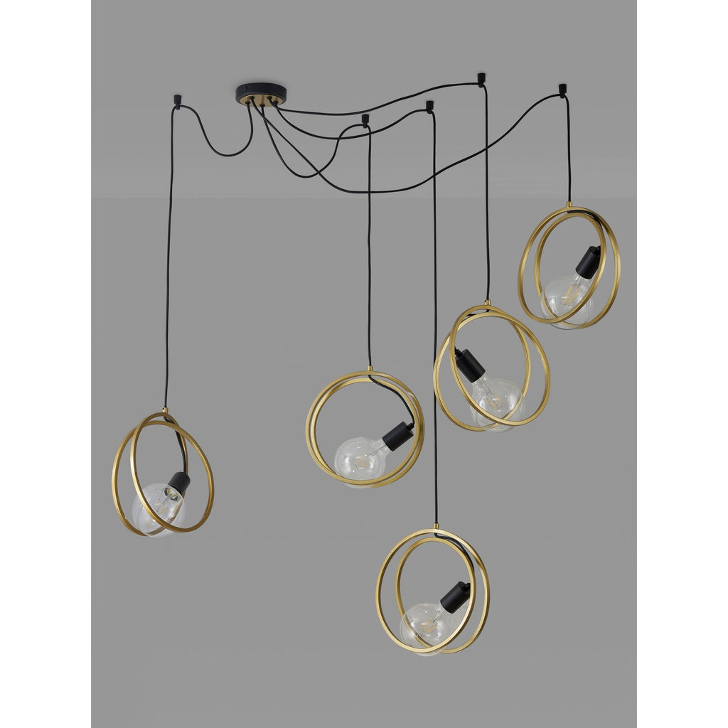 NL86739 Candio 5 Light Double Ring Multi Pendant Matt Black Painted Gold