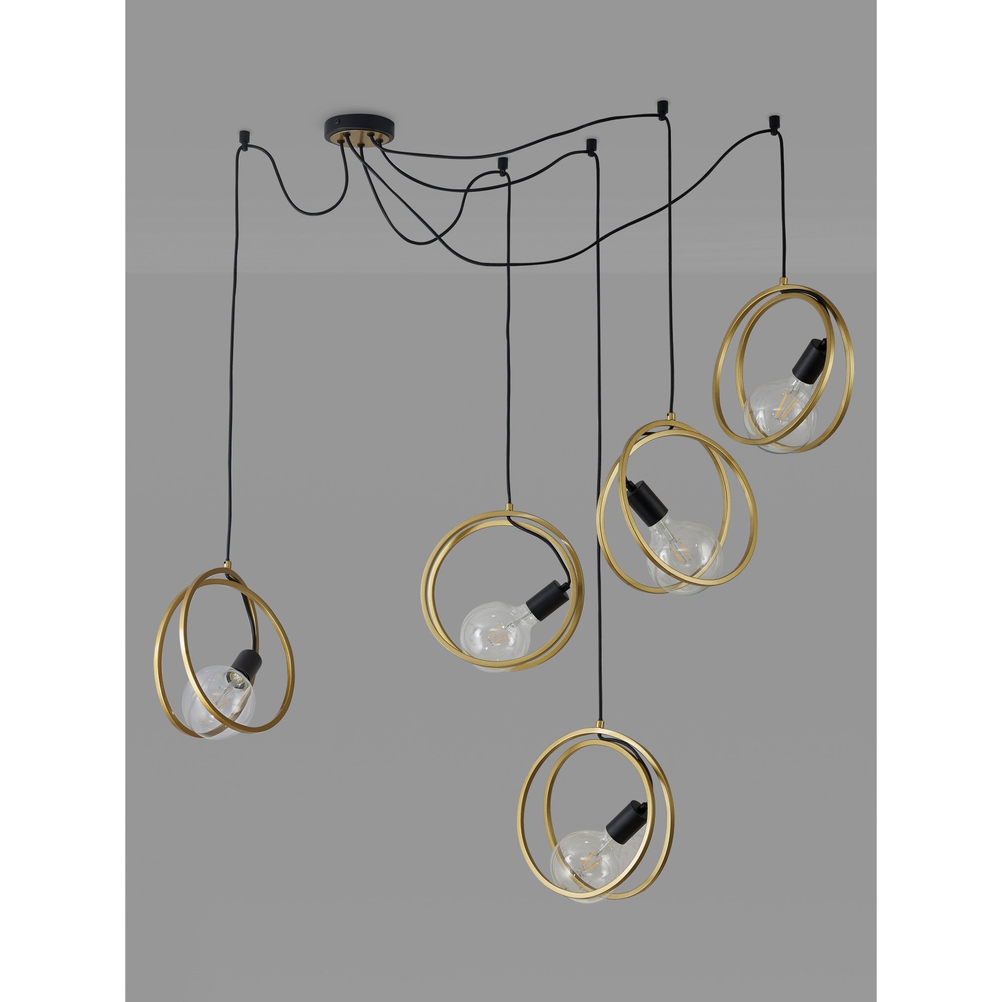 NL86739 Candio 5 Light Double Ring Multi Pendant Matt Black Painted Gold